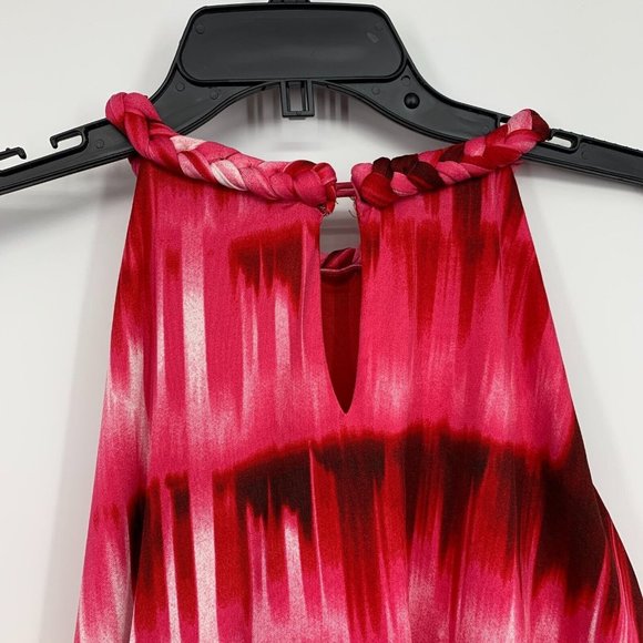 Maggy London Dress Pink Abstract Braided Halter Neck Sleeveless Tiered - Picture 8 of 10